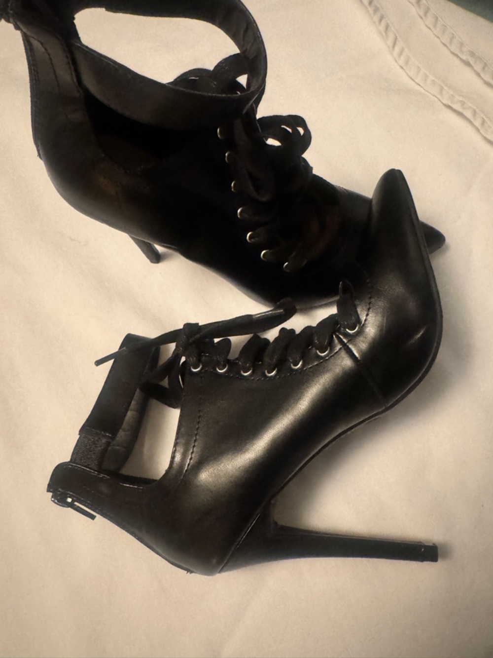 Black Lace-Up Stiletto Heels for Women